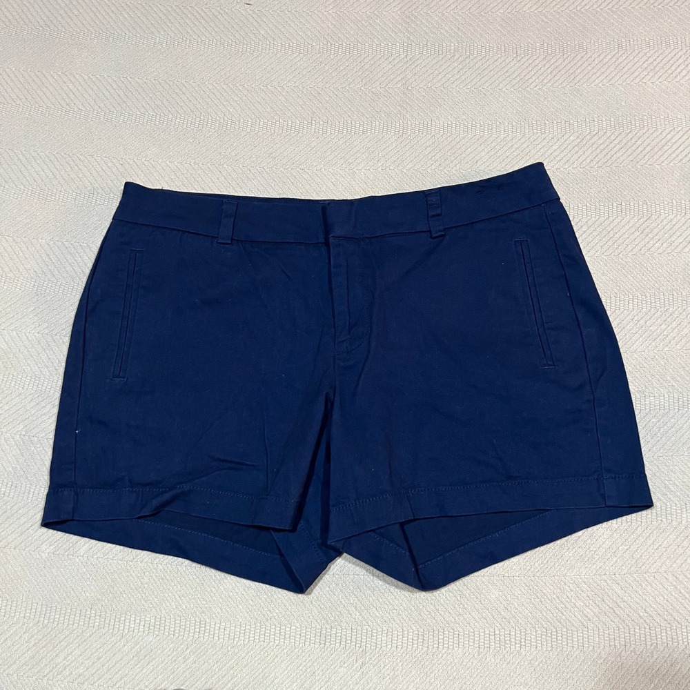 ANA a.n.a. Navy Blue Flat Front Cotton Mid Rise Shorts Womens Size 12 Petite
